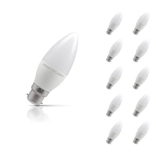 Crompton Candle LED Light Bulb B22 4.9W (40W Eqv) Warm White 10-Pack Opal