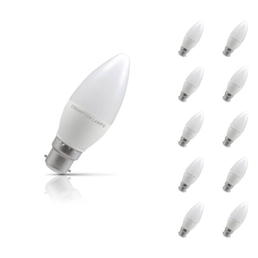 Crompton Candle LED Light Bulb Dimmable B22 5W (40W Eqv) Cool White 10-Pack Opal