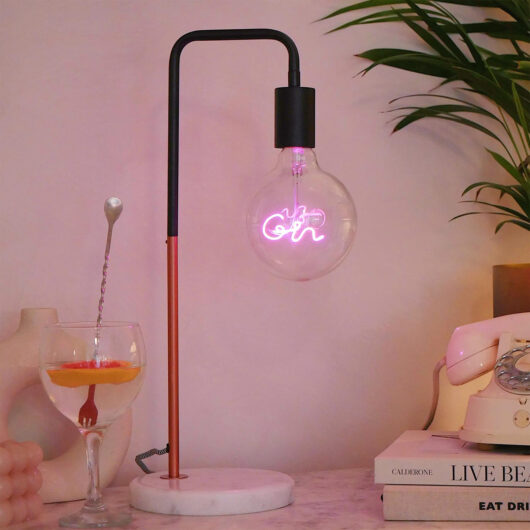 Gin Led Text Light Bulb & Marble Stone Desk Lamp
