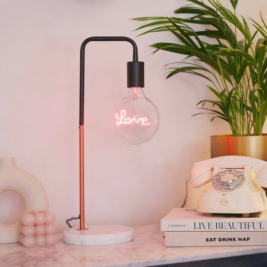 Love Led Text Light Bulb & Marble Stone Desk Lamp