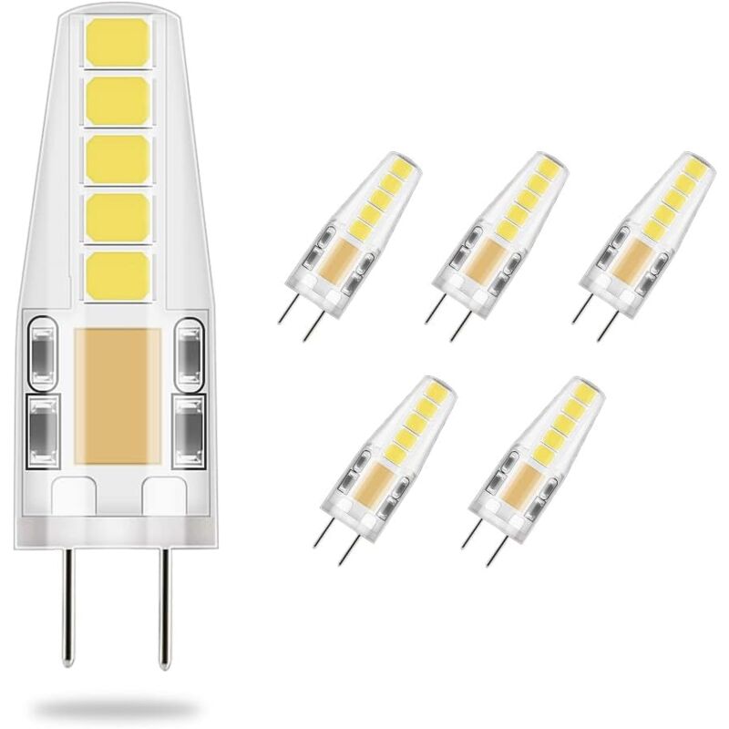 5X G4 led Bulb 3W Cool White, 3W led Equivalent 23W Halogen Bulb, 36mm x 9mm Closer to Traditional Size, 6,000K, ac/dc 12V