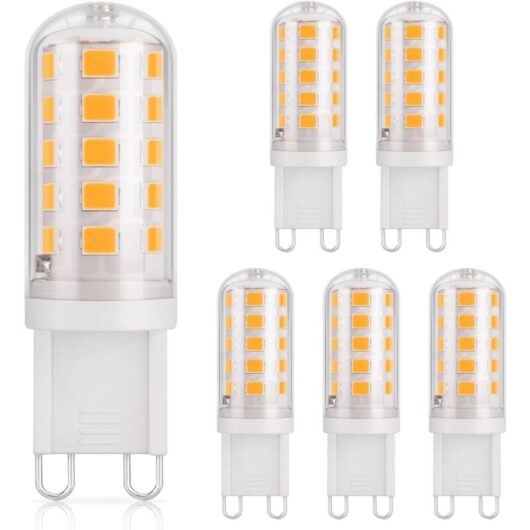 6Pcs G9 led Bulb 3W, 430LM, 40W Halogen Equivalent, Warm White 3000K, 220-240V, cri 85, NON-Dimmable, Energy Saving, Ceramic Base, Standard G9 Socket