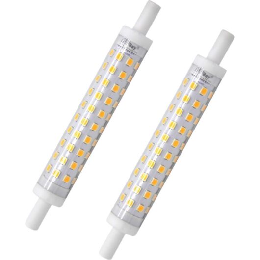 Aougo - 2 Pack R7s led Bulbs, 118mm, Warm White, 3000K, J118 Bulb, 10W, Replaces 80W Halogen Bulb, No Flicker, 230V ac, 800lm, 360° [Energy Class a++]