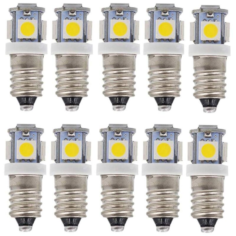 Aougo - E10 ac led Bulbs-10 pcs 6V 5 led Lamps-E10 Miniature Screw 50Lm (ac 6V)