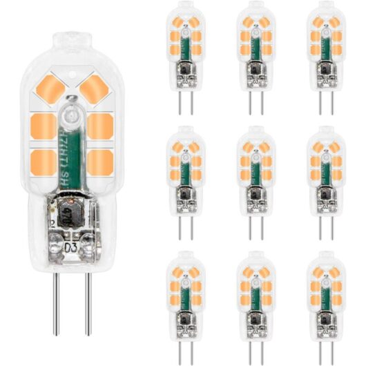 Aougo - G4 led Bulb 2W 12V Warm White 200LM, Bi Pin G4 10W-20W Halogen Equivalent, G4 led 12V for Kitchen/Cabinet/Camping Hood, Non-Dimmable, Pack of