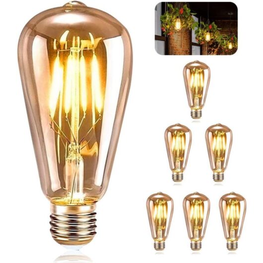 Aougo - Vintage E27 Bulbs, 6 led Edison Bulbs E27 ST64 Decorative Lights Retro Edison Bulbs Retro Antique Lamp 4W Warm Yellow Filament for Restaurant