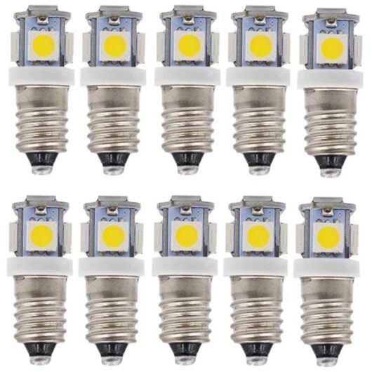 E10 ac led Bulbs-10 pcs 6V 5 led Lamps-E10 Miniature Screw 50Lm (ac 6V)