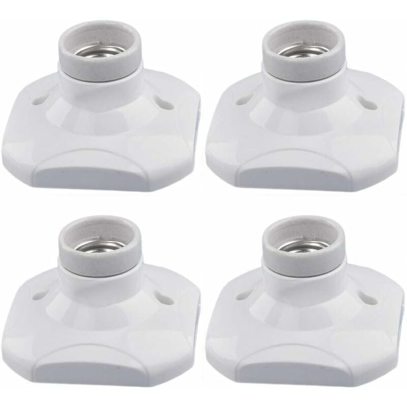 E27 led Light Bulb Socket, Ceramic E27 Socket and Plastic Base, E27 Wall Socket, White E27 Socket with Ring for Entrance/Ceiling/Balcony Lighting, 4