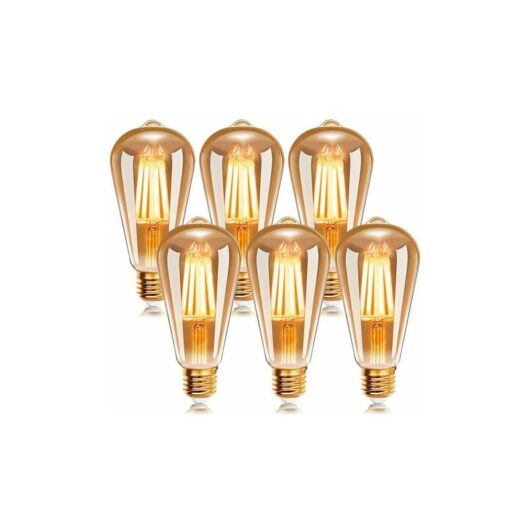 Lune - led Filament E27 ST64 6W 2200K white white, retro budge Vintage Vintage Ancient lamp, 540LM Equivalent with 48W Incandescent Bulb, Pack of 6...