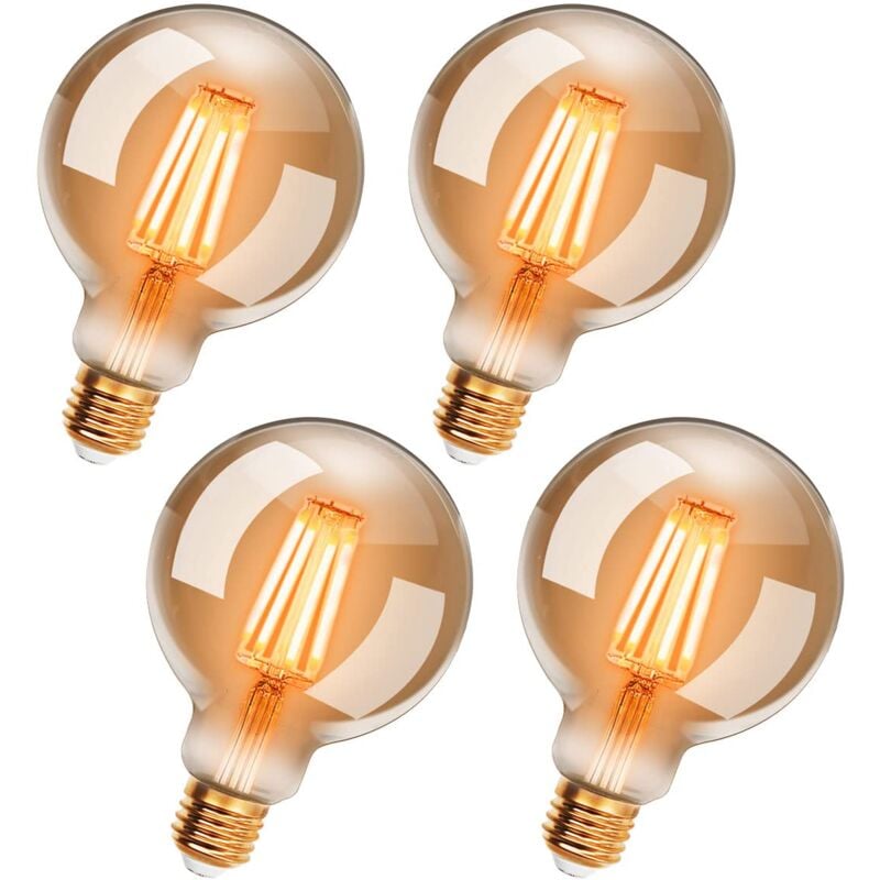 Memkey - Pack of 4 Vintage Edison led Bulbs G95 E27, 6W, Warm White 2200K, Retro Filament Bulb, 54W Incandescent Bulb Equivalent, Non-Dimmable
