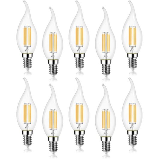 Pack of 10 4W led Filament Bulb E14 470LM Flame Candle 2700K Warm White, Non-Dimmable, 360° Beam Angle