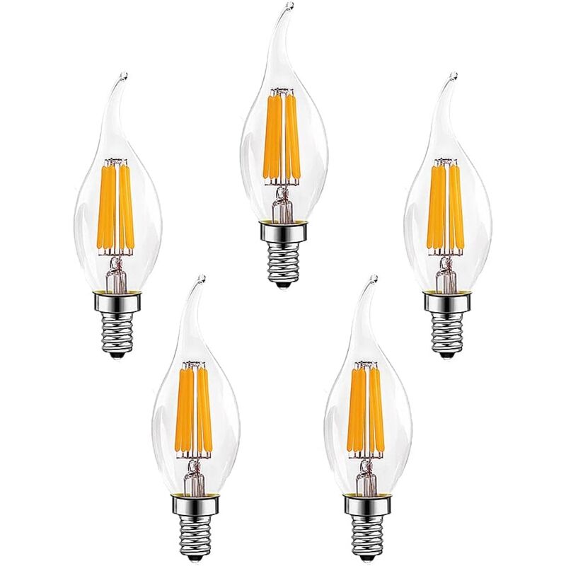 Pieces E14 6W Dimmable led Filament Light Bulbs (60W Halogen Lamp Equivalent) 600LM Warm White 2700K Retro Candle Light Bulb C35 Energy Saving Lamp