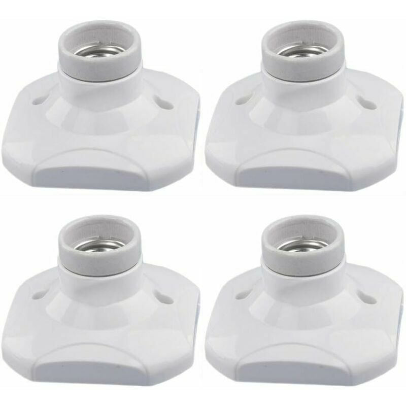4 Pack E27 LED Bulb Socket, E27 Ceramic Socket and Plastic Base, E27 Wall Socket, White E27 Socket with Ring for Hallway/Ceiling/Balcony Lighting