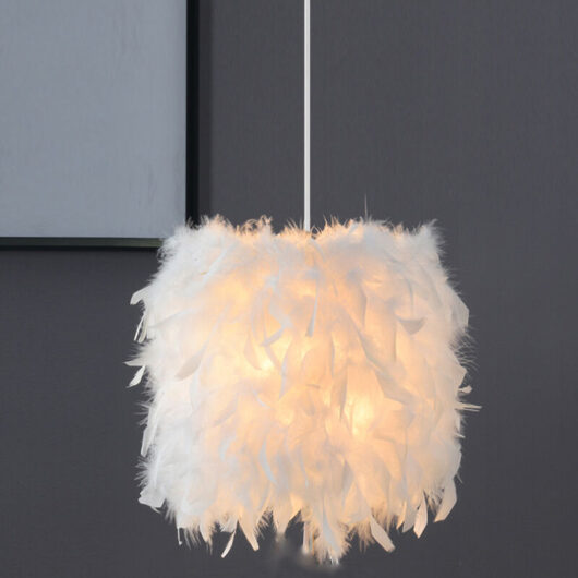 Axhup - Creative Romantic Ceiling Lamp ⌀22cm Pure White Feather Pendant Light Modern Chandelier E27 Hanging Light