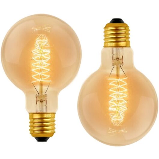 Jusch - G80 Dimmable 40W Warm White 2700K ac 220V Retro Incandescent Bulbs Decorative Light Bulbs E27 Spiral Tungsten Filament Lamp (2 Pack)