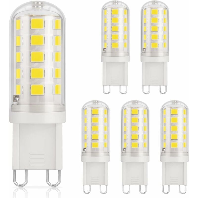 Pack of 6 G9 LED Bulb 3W, 350LM, Equivalent to 40W Halogen, Cool White 6000K, 220-240V, CRI 82, NON-Dimmable, Energy Saving, Ceramic Base, Standard