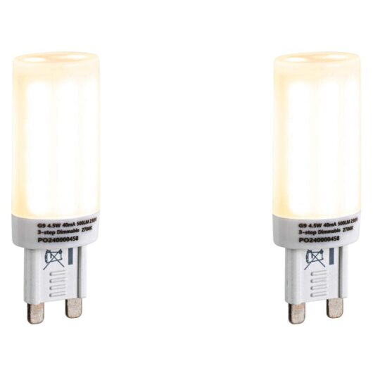 Set of 2 G9 3-Step Dimmable LED Bulbs Opal 4.5W 500lm 2700K