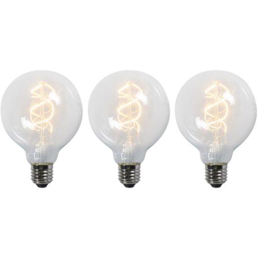 Set of 3 E27 LED Twisted Filament Bulbs G95 Clear 5W 400LM 2200K