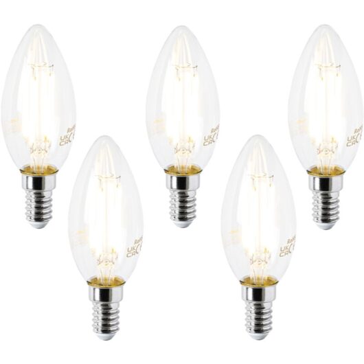 Set of 5 E14 LED Bulb B35 Clear 2.2W 470lm 2700K