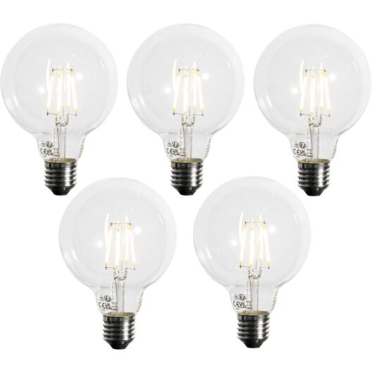 Set of 5 E27 Dimmable LED Bulbs G95 5W 450 lm 3000K
