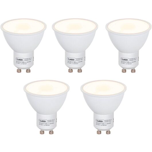 Set of 5 GU10 LED Bulb Dusk-to-Dawn Sensor 5W 380LM 2700K
