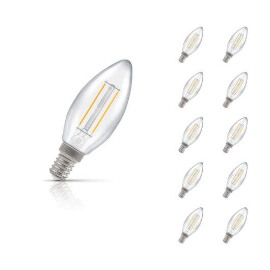 Crompton Candle LED Light Bulb E14 2.2W (25W Eqv) Cool White 10-Pack Filament Clear