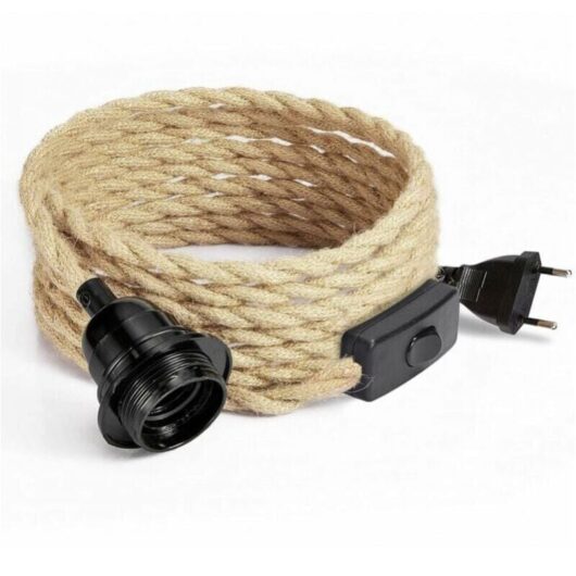 4.5 m long, 2-core linen electrical cable with E27 socket and switch for diy lamp (without bulb) Ymyny