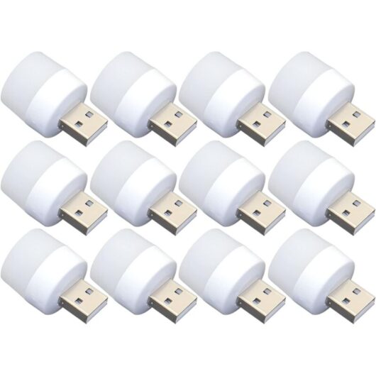 12 Pack Mini usb led Night Light Bulbs, No Light Sensor, Plug-in, White, Compact, Ideal for Bedroom, Bathroom, Kitchen, Car