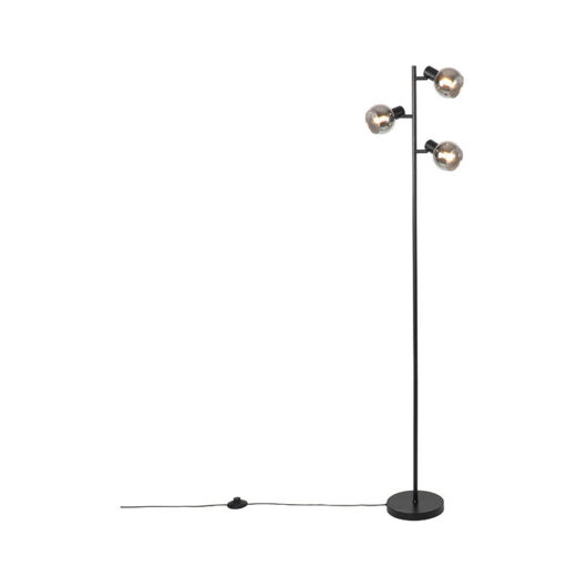 Art Deco Floor Lamp Black 3-Light with Smoke Glass - Vidro