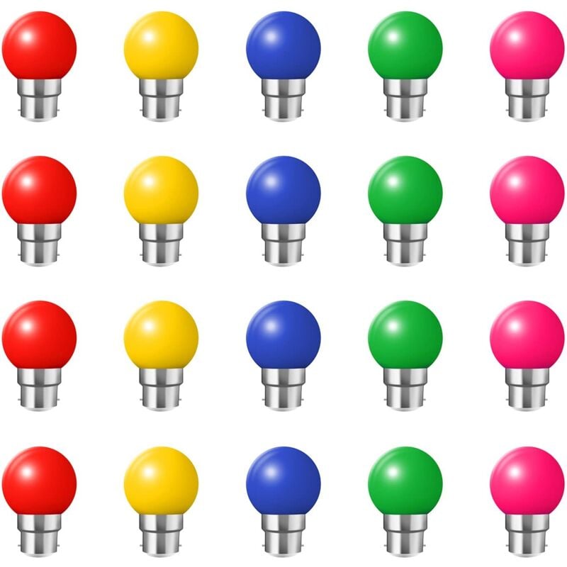 B22 Bayonet Cap Light Bulbs - 20 Pack 1W Festoon LED Bulb, 10W Equivalent, Golfball Blue Energy Saving Bulb, Small Christmas BC Cap Light Bulbs, Red,