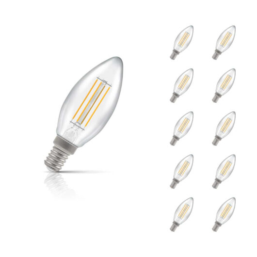 Crompton Candle LED Light Bulb E14 4.2W (40W Eqv) Cool White 10-Pack Filament Clear