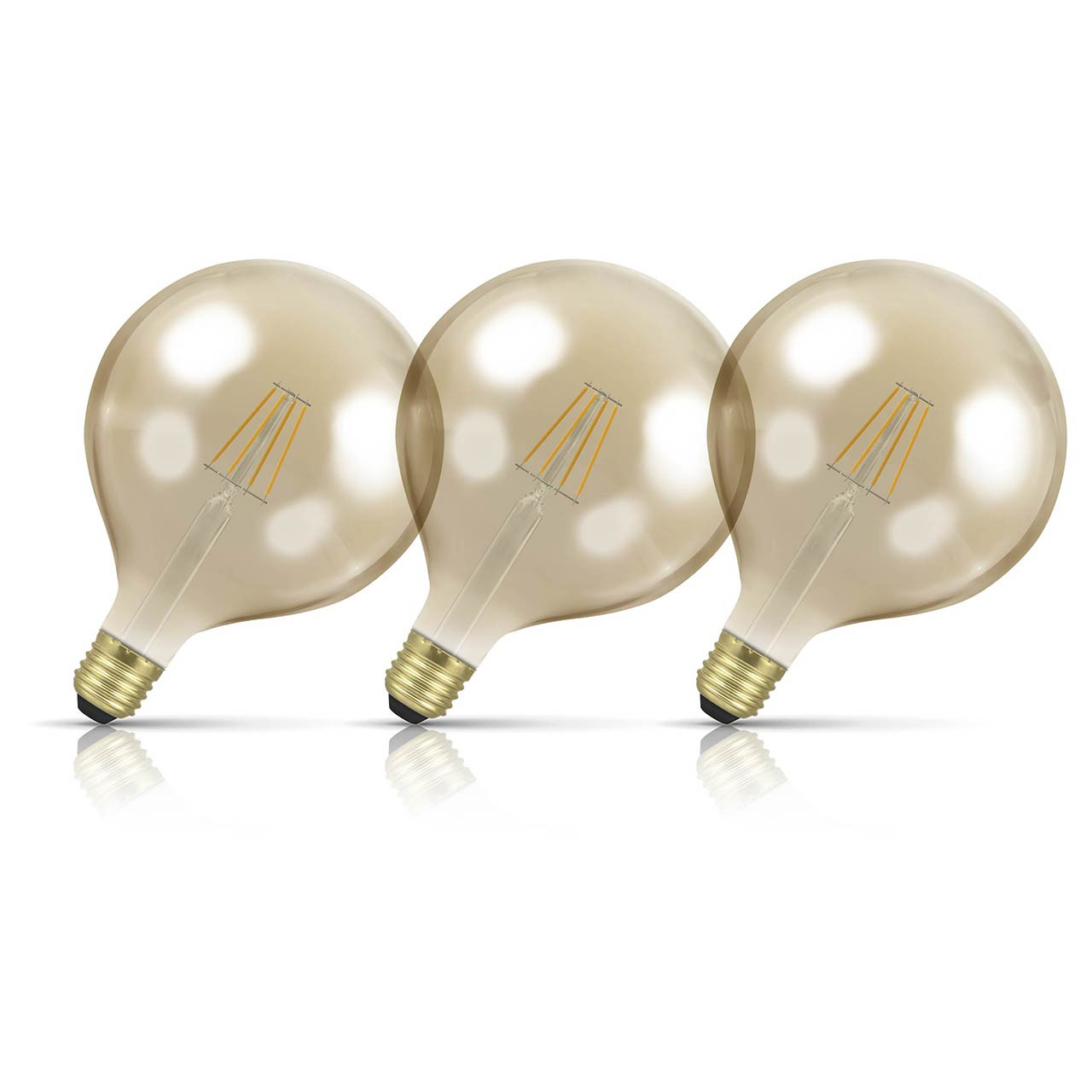 Crompton Globe LED Light Bulb Dim G125 E27 7W (60W Eqv) Extra Warm White 3-Pack Filament Vintage