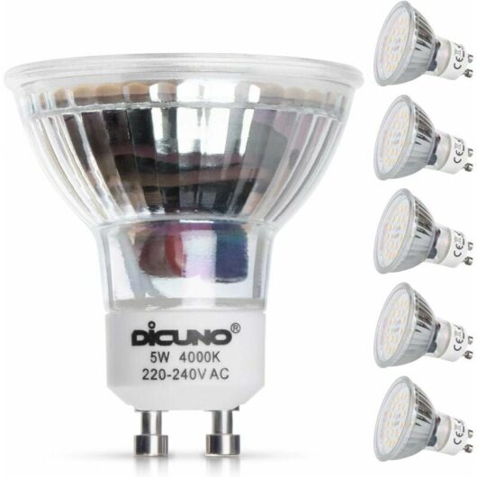 Dewdat - GU10 led Bulb, 5W, Neutral White 4000K, Equivalent to 50W Halogen Lamp, 600LM, led Spot Light Bulb, GU10 Base, Non-Dimmable, 230V, 120° Wide