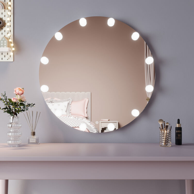 Elegant - Bathroom led Mirrors with Memory Function Dimmable led 3 Lighting Modes and 12 Removable Light Bulbs, Built-In Socket, Wall-Mounted or