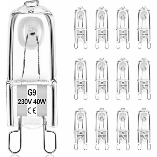 G9 Light Bulb 40W 230V Halogen Light Bulbs, Pack of 12 G9 Halogen Lamp Warm White Dimmable 2700K 480LM