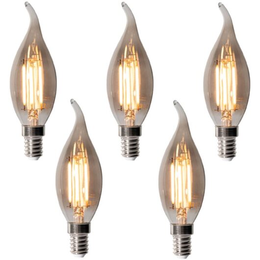 Set of 5 E14 Dimmable LED Bulbs BXS35 Smoke 4W 300 lm 2200K