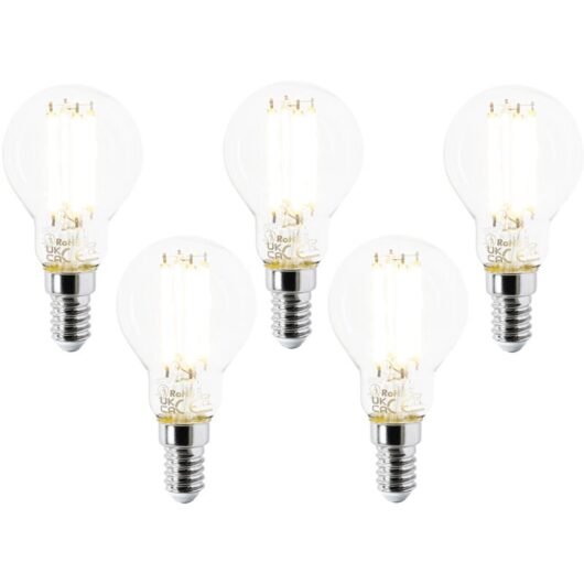 Set of 5 E14 led Bulbs P45 Clear 2.2W 470lm 2700K