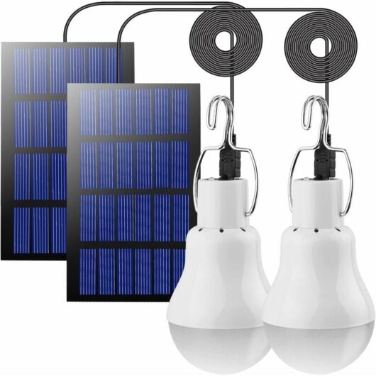 Solar LED Light Bulbs Outdoor Lights Set of 2,Solar Camping Lights,Solar Hanging Lights with 3W Solar Panel,Solar Lighting for