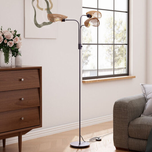 Paper Rope String-Wrapped Lampshade 3-Light Floor Lamp