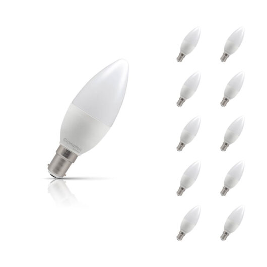 10-Pack Crompton Candle LED Light Bulbs B15 4.2W (40W Eqv) Daylight Opal Small Bayonet Frosted