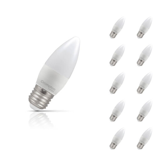 10-Pack Crompton Candle LED Light Bulbs E27 6.5W (60W Eqv) Warm White Opal Screw Frosted