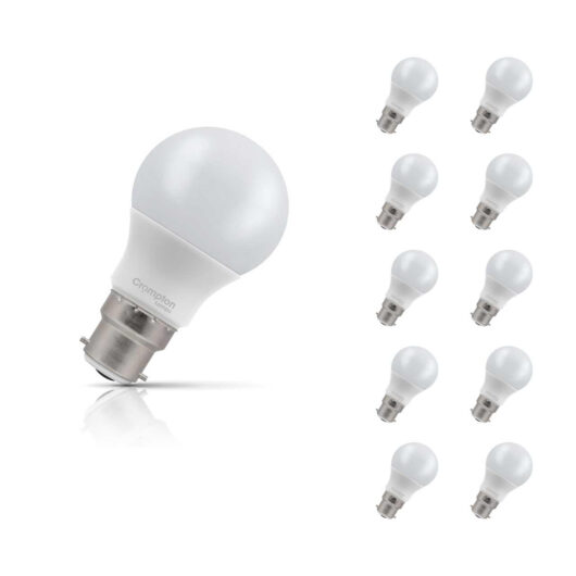 10-Pack Crompton GLS LED Light Bulbs B22 4W (40W Eqv) Dim Cool White Opal Bayonet Frosted