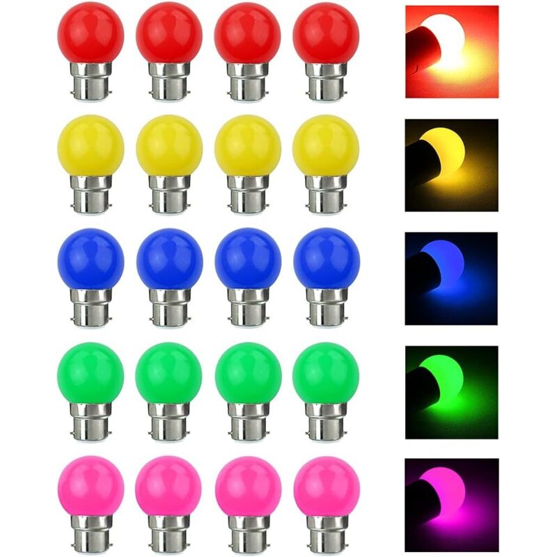 B22 3W Color LED Light Bulbs, 30W Equivalent, 240lm, B22 Bayonet Cap Bulbs, Multicolor LED String Lights for Home, Bar, Party - 20 Pack