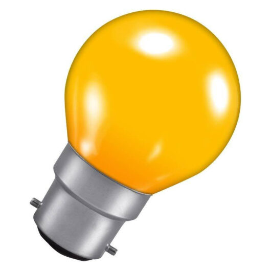 Crompton Lamps 15W Golfball Light Bulb B22 Dimmable Colourglazed IP65 Amber Round Bayonet Coloured