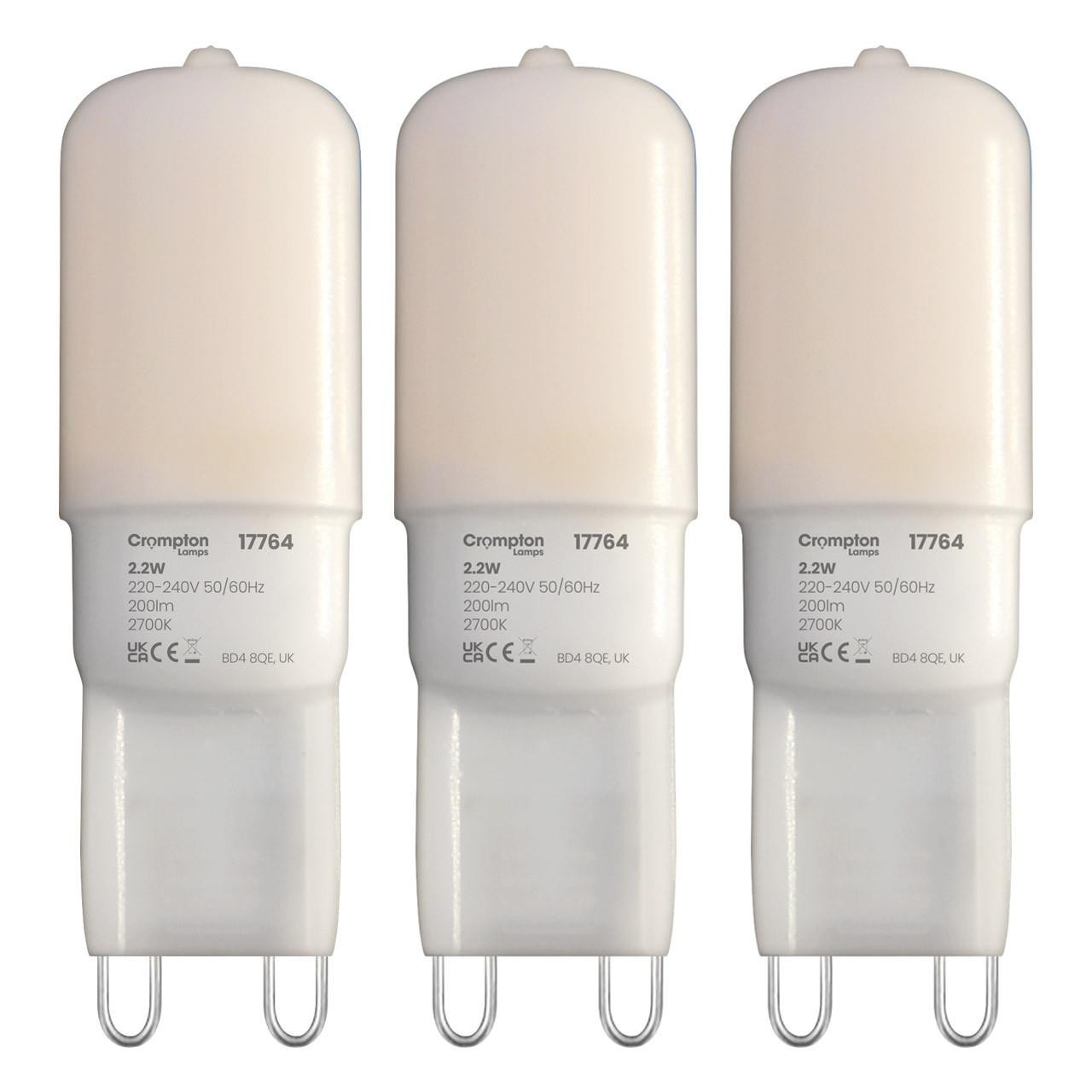 Crompton Lamps LED G9 Capsule Light Bulbs 2.2W (18W Eqv) Warm White 2700K Opal (3 Pack)