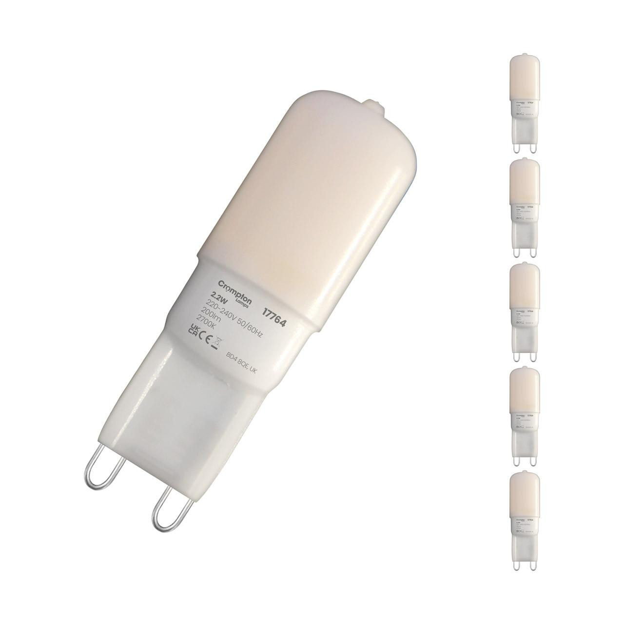 Crompton Lamps LED G9 Capsule Light Bulbs 2.2W (18W Eqv) Warm White 2700K Opal (5 Pack)