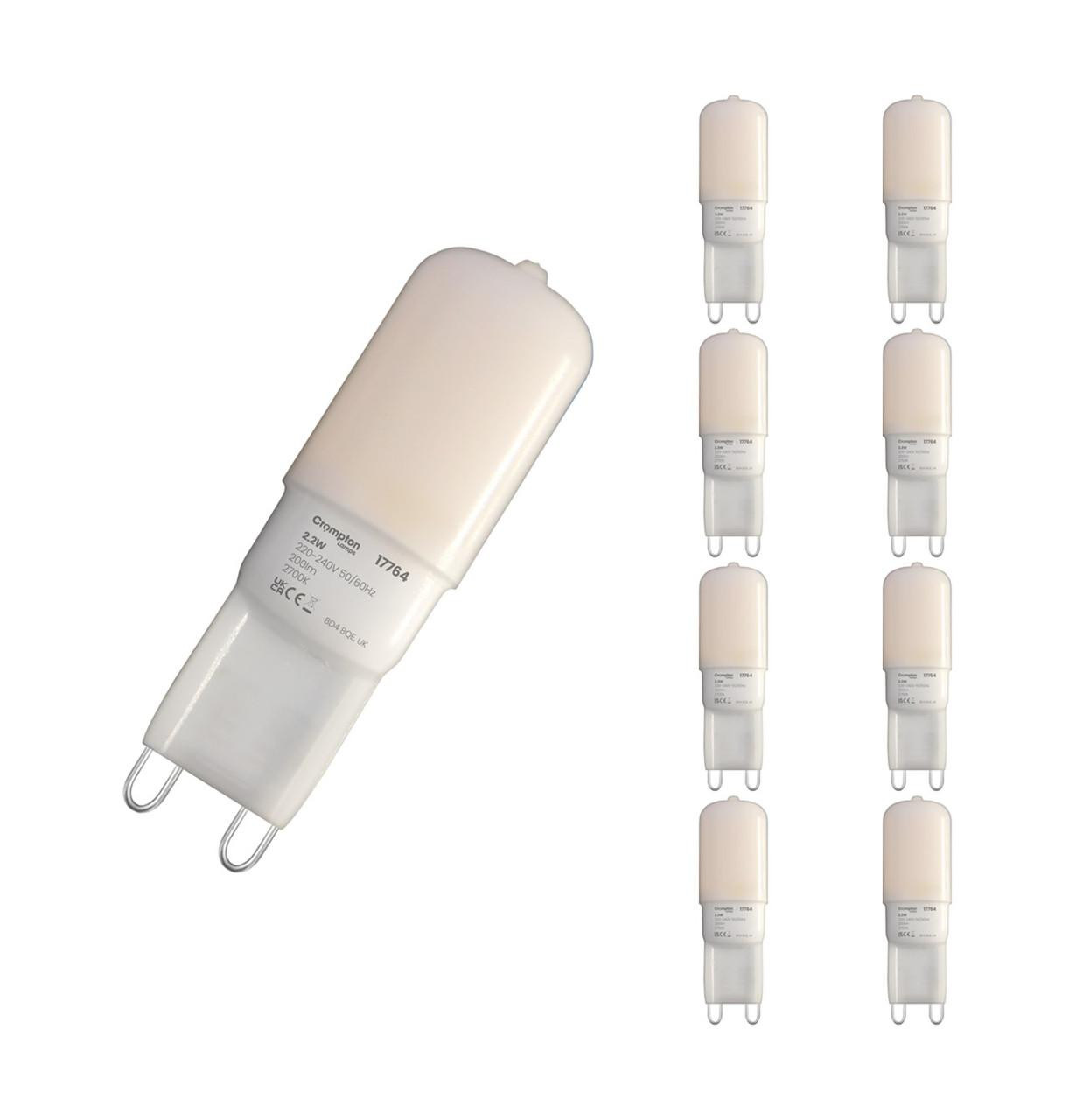 Crompton Lamps LED G9 Capsule Light Bulbs 2.2W (18W Eqv) Warm White 2700K Opal (8 Pack)