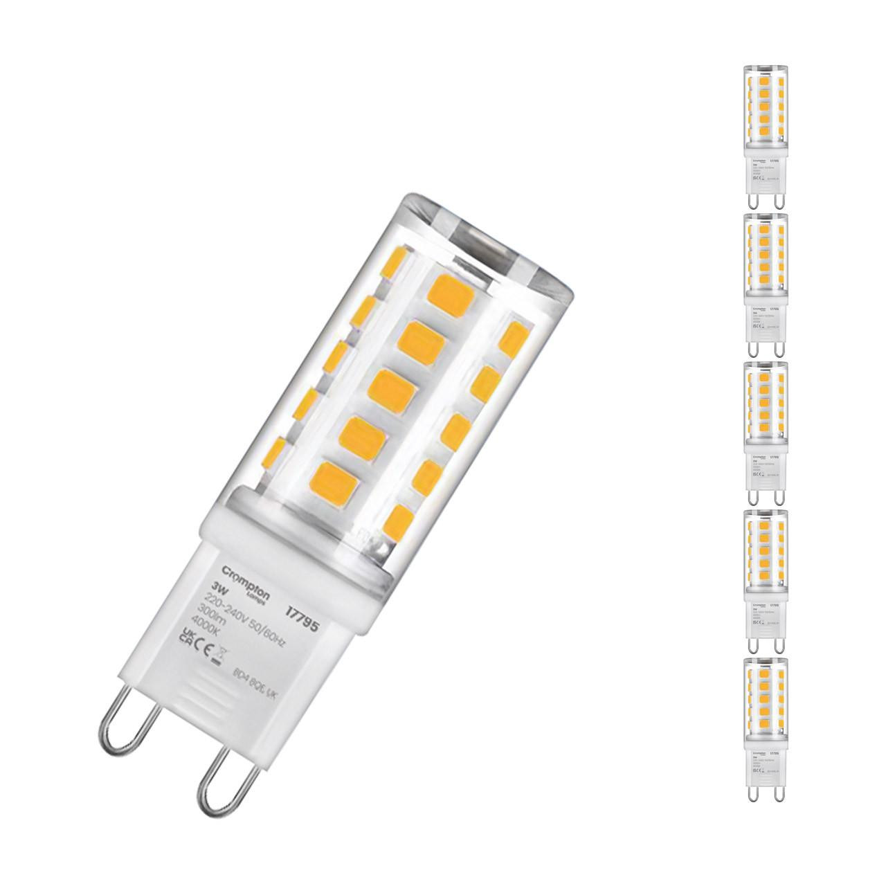 Crompton Lamps LED G9 Capsule Light Bulbs 3W (28W Eqv) Cool White 4000K Clear (5 Pack)