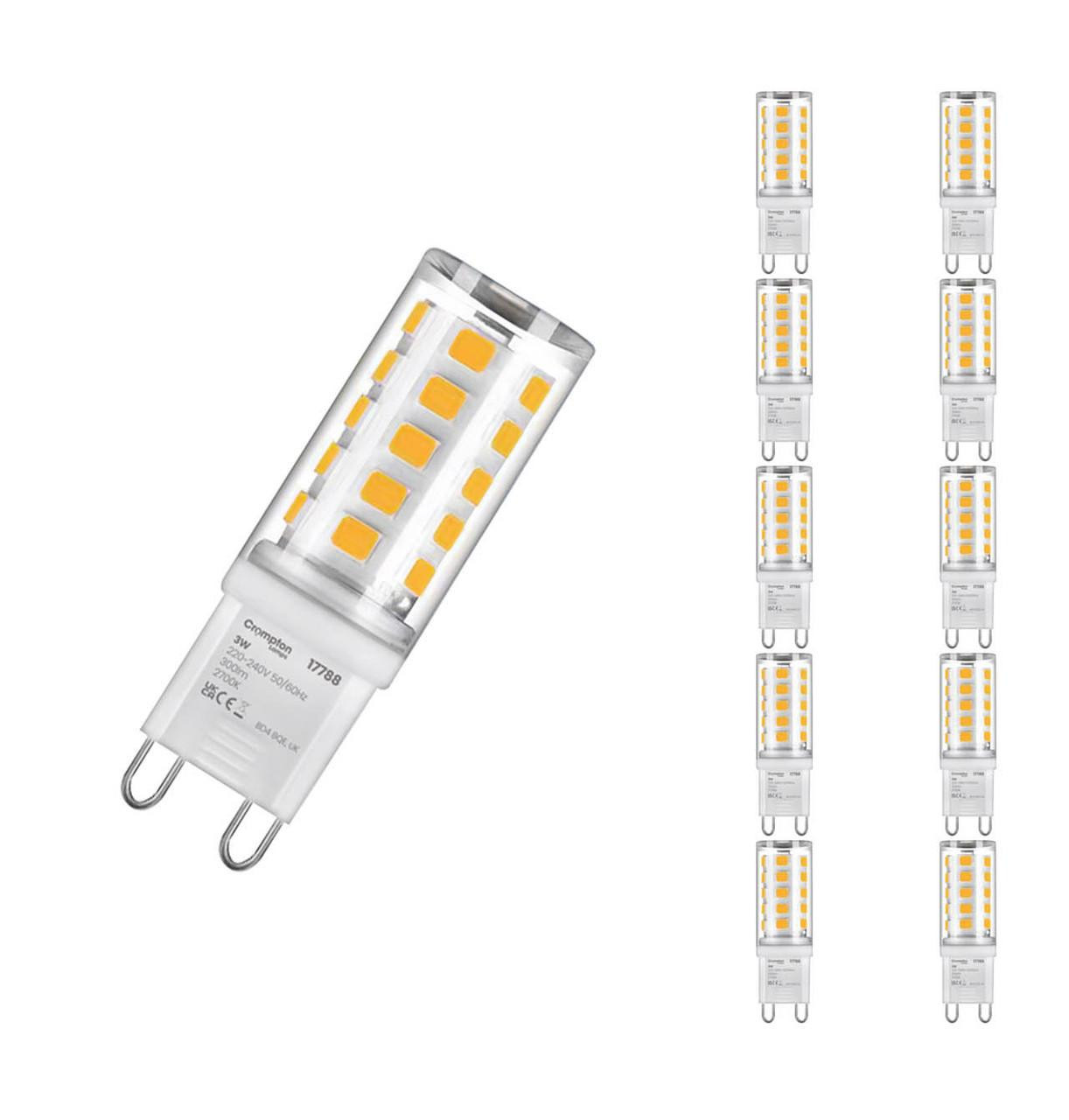 Crompton Lamps LED G9 Capsule Light Bulbs 3W (28W Eqv) Warm White 2700K Clear (10 Pack)