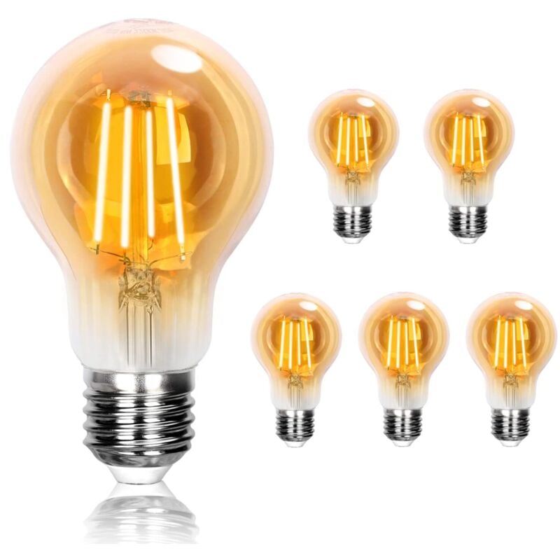 E27 8W Vintage Edison Bulb, Warm White 2200K, A60 Decorative Light, Ideal for Home, Bar, Cafe, Restaurant, Non-Dimmable, Pack of 6